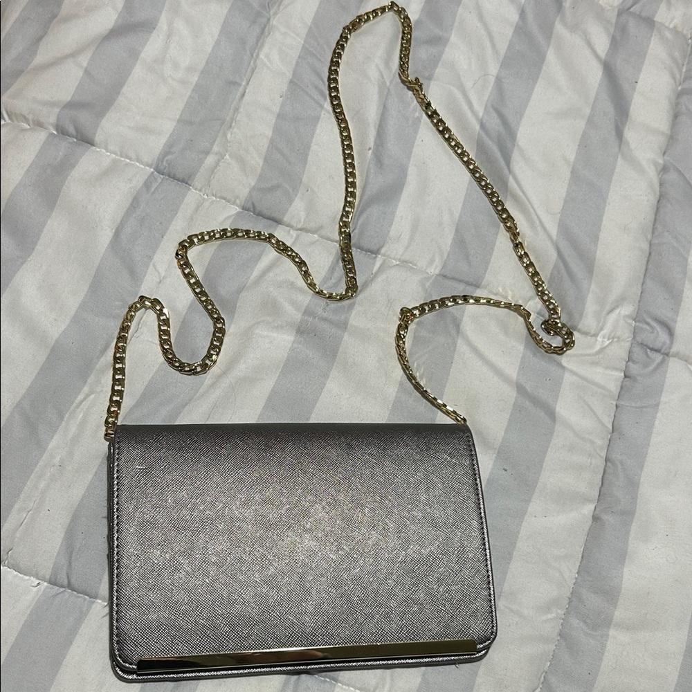 Mossimo Supply Co. Silver Clutch with Gold Chain